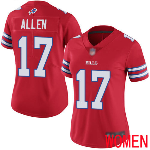 Women Buffalo Bills #17 Josh Allen Limited Red Rush Vapor Untouchable NFL Jersey